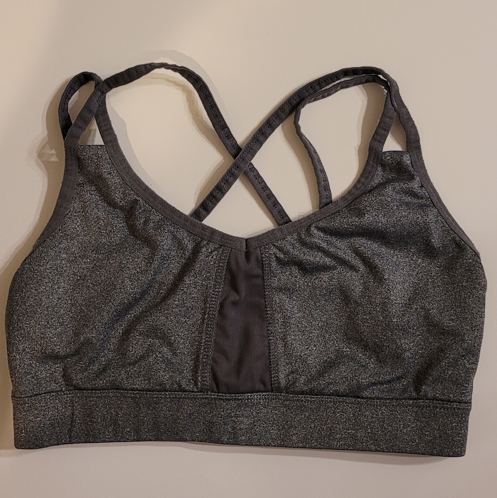 Reebok Grey Athletic Sports Bra with Mesh & Crossback Detail